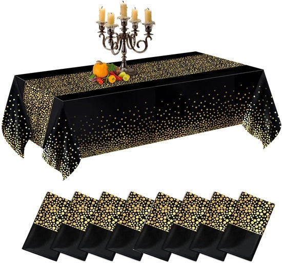 Tavolo da Festa Impermeabile, [8 pezzi] Tavolo da Festa Impermeabile per Feste, Compleanni, Matrimoni, Natale, 137 x 274 cm, Nero & Oro