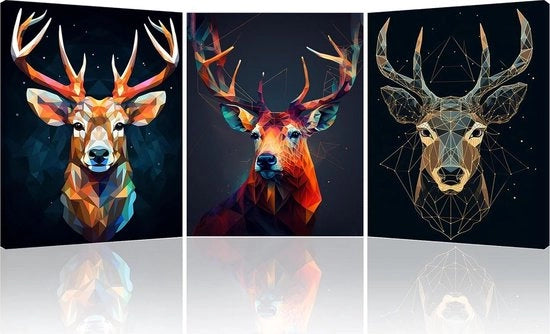 Stampa su tela a immagine di un cervo - effetto tridimensionale - foto di animali - cornice interna - decorazione per la parete - camera da letto - sala da pranzo - bagno - cucina - ufficio - 30x40 cm - set da 3.