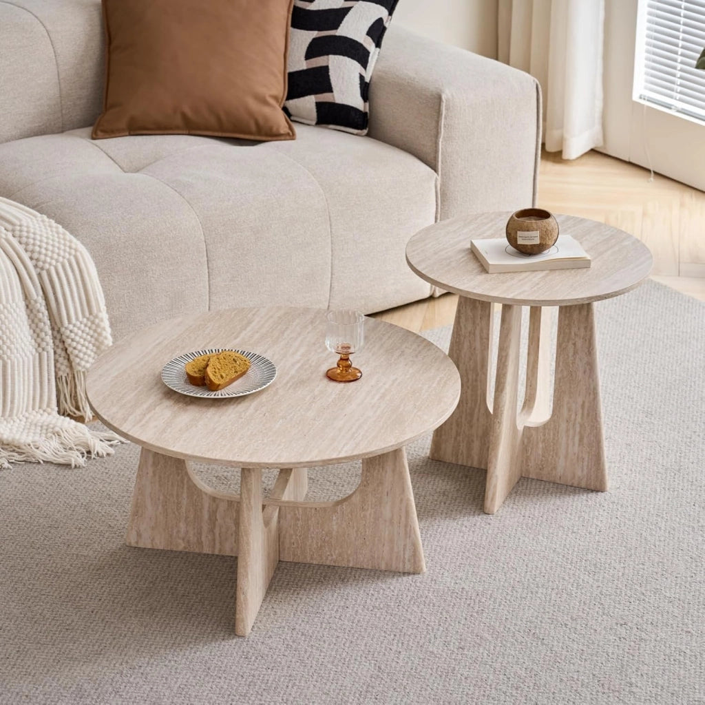 GrandCA HOME Set di 2 Tavolino Rotondo da Caffè, Tavolino da Soggiorno in Stile Minimalista Moderno, Materiale in Fibra di Legno a Media Densità, Adatto per Soggiorno, Camera da Letto - Bianco