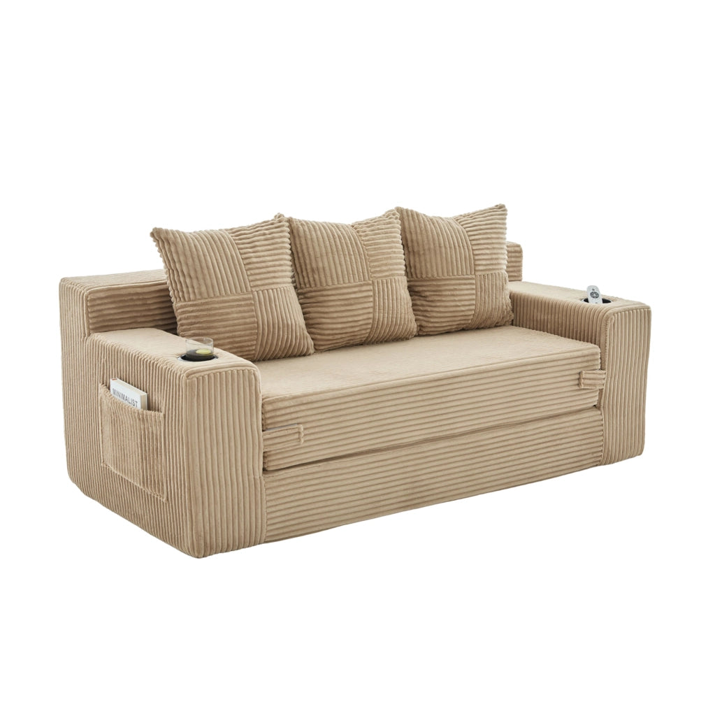 Sofa modulare da pavimento 2 posti 172x87x64 cm in velluto a coste khaki