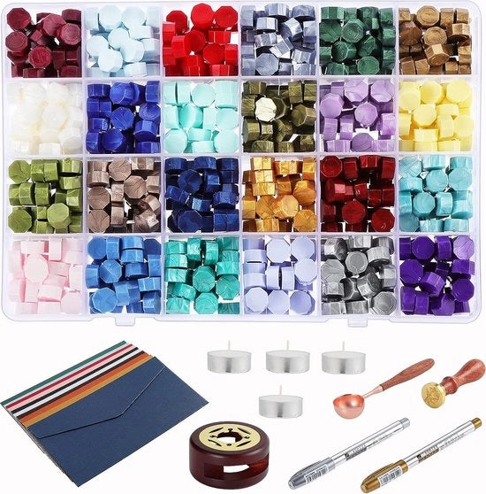 Kit per sigillatura a cera - Incluso 600 perle, stampo, riscaldatore e cucchiaio - Colori misti