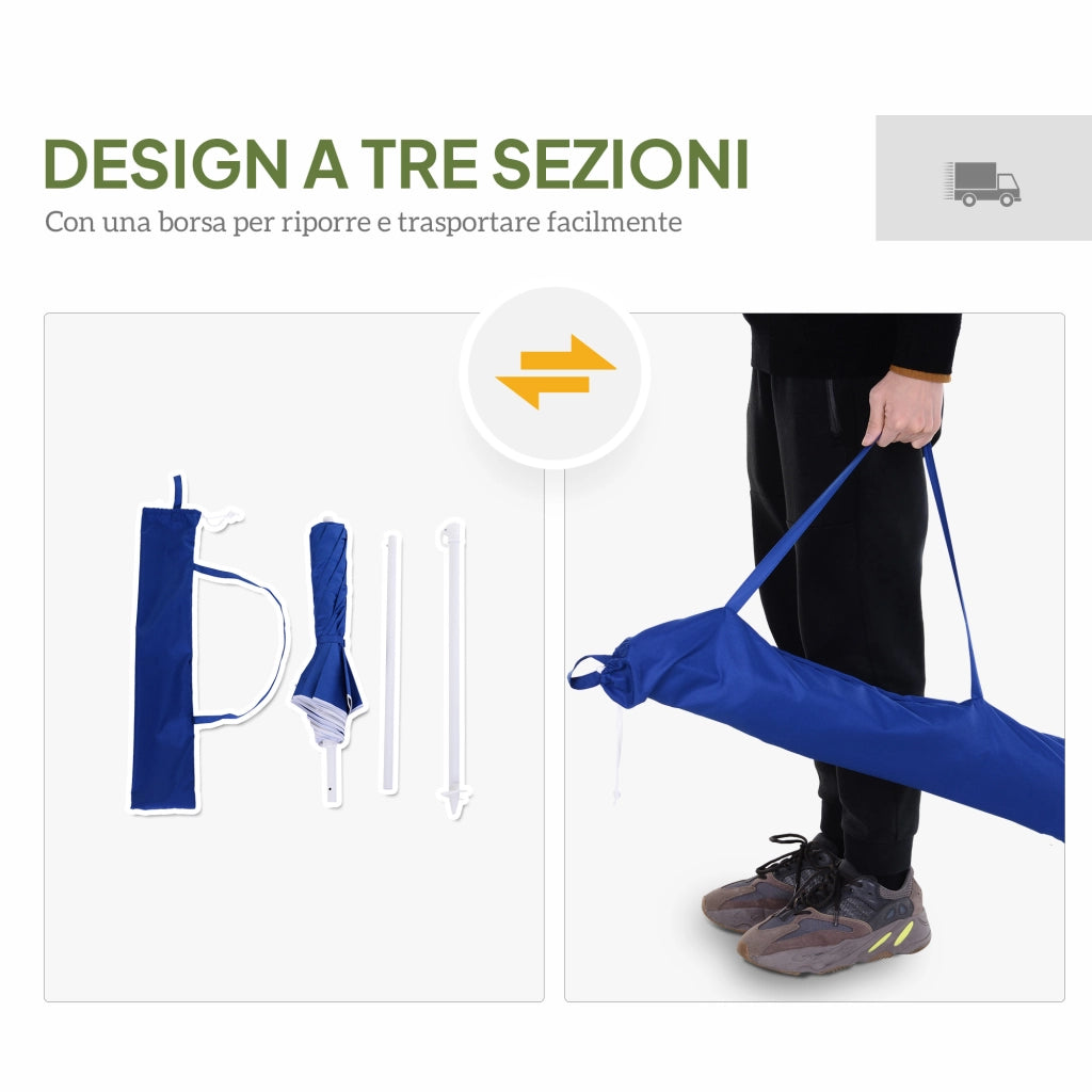 Ombrellone da Spiaggia Inclinabile ¨C zephmum ¨C Blu, Acciaio e Poliestere, ?1.7x2.05 m