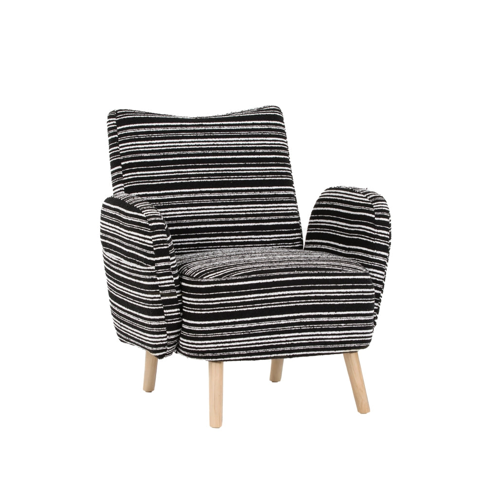 OKWISH Poltrona in Bouclé con Schienale Ergonomico, Tasca Laterale e Gambe in Legno Massello, Nera, 77 x 81 x 87 cm