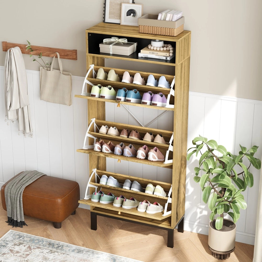 Scarpiera Alta e Slim con Ante e Ripiani ¨C MINIMAL ¨C H147 cm