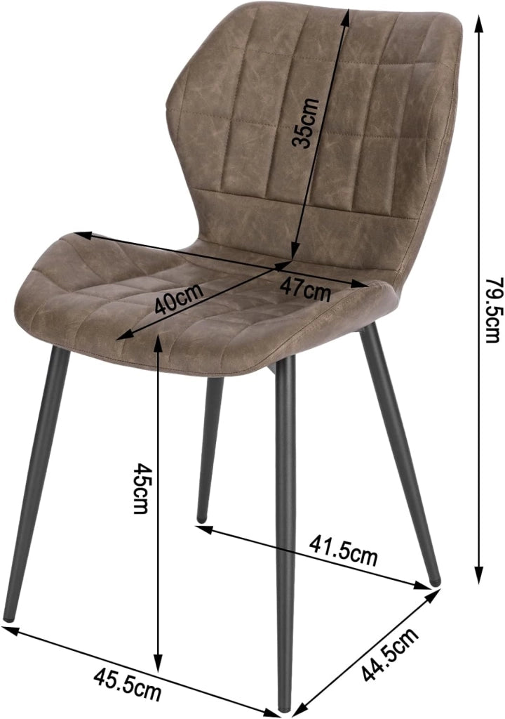 2x Sedie Ergonomica da Pranzo, Sedia Scandinava, Sedia da cucina in PU, Seduta Imbottita, per Camera da Letto, Salotto, Marrone Scuro, Gambe in Metallo, BH357dbr-2