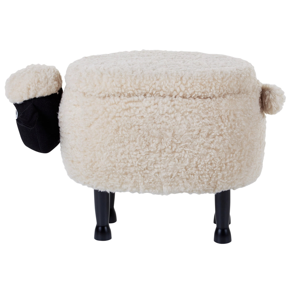 Pouf animaletto Sgabello per bambini Poggiapiedi in pelliccia sintetica beige chiaro con gambe in legno portaoggetti Seggiolino per bambini