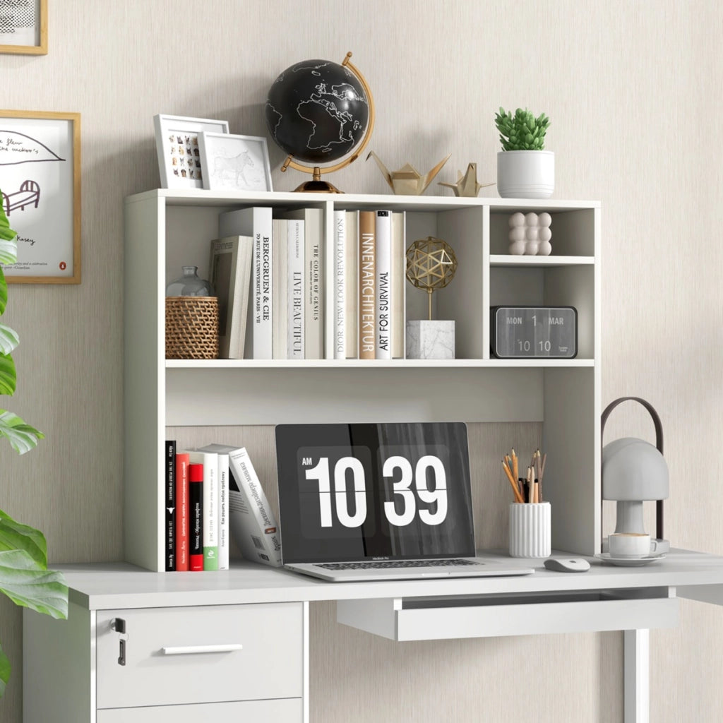 Libreria da scrivania per computer con 4 cubi e scomparto posteriore aperto, Organizzatore di stoccaggio per scrivania Bianco-Scaffali e librerie