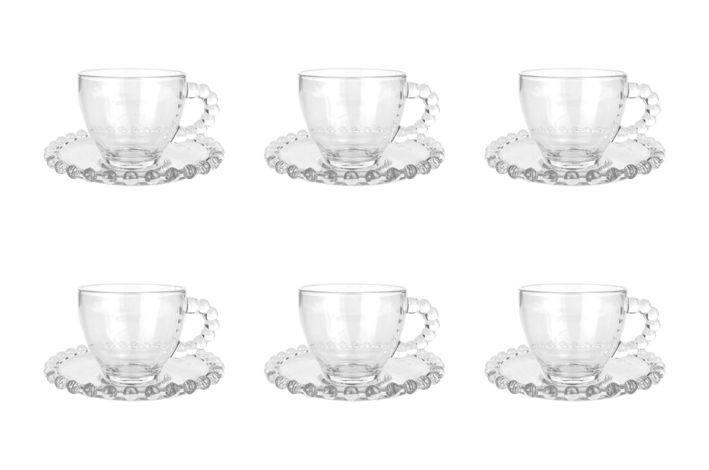 Set 6 Tazzine Caffè In Vetro Con Piattino Eleganti 85 ML Lavabili In Lavastoviglie Trasparenti Certificate Contatto Alimentare In Elegante Confezione Regalo Ricamate Tazza Servizio Bicchierini Amburgo