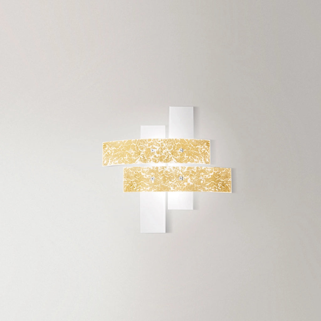 Plafoniera Lara piccola in vetro bianco con dettagli foglia oro 50x50xm, 2 luci E27, IP20, max 2x52W, stile moderno, lampadine escluse