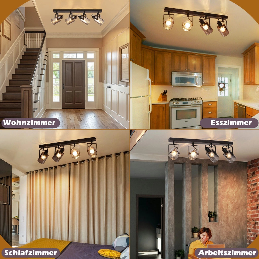 ZMH Faretto da soffitto 4 fiamme vetro grigio fumé E14 per camera letto