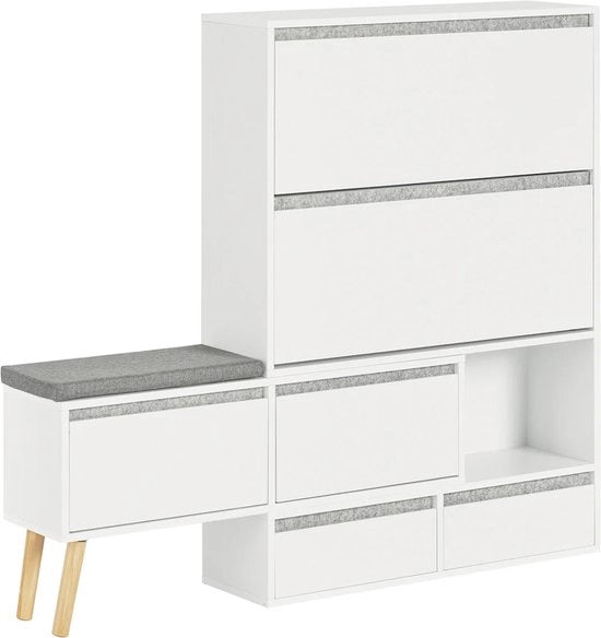 Cassettiere per Scarpe - Ripostiglio per Scarpe - Ripostiglio per Calzature - Comodino per Scarpe - Banca per Scarpe - Pratico - Bianco - Grigio - MDF - 124-92 x 24 x 115 cm