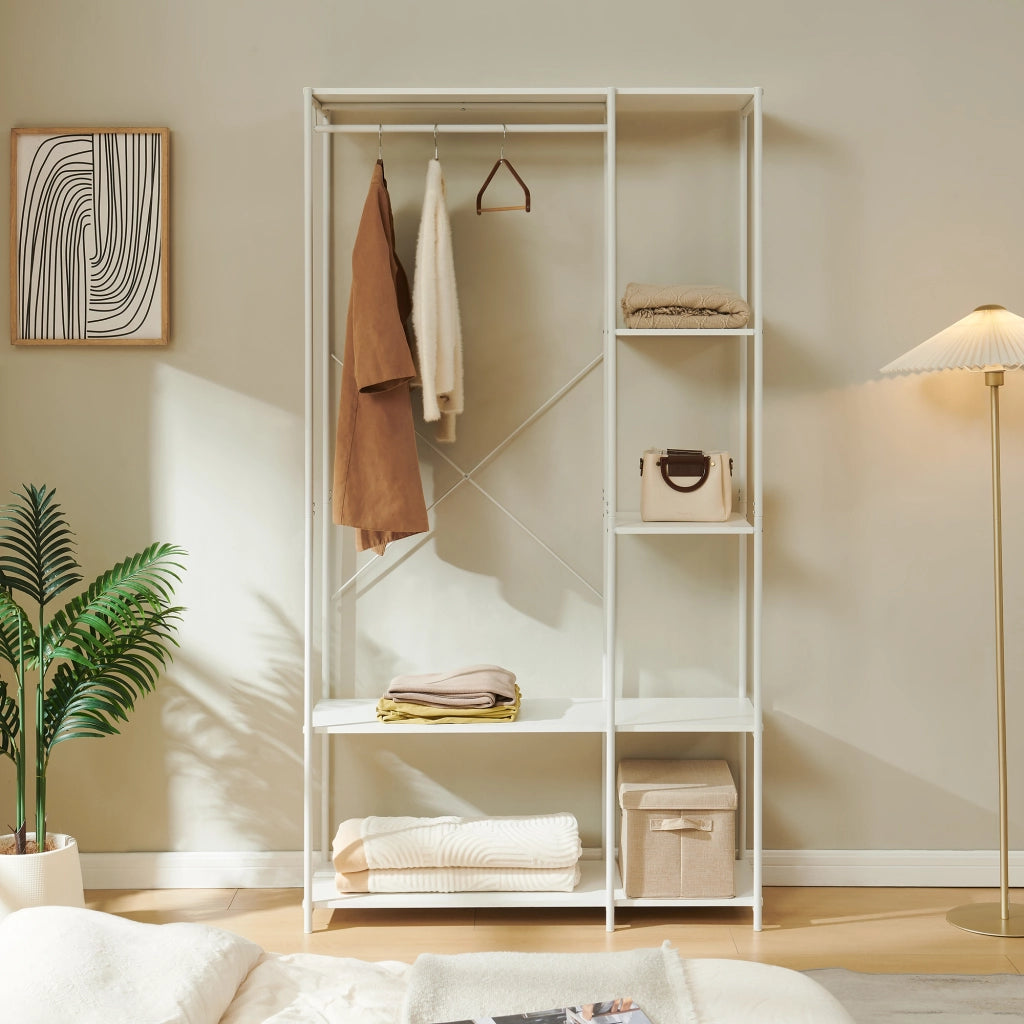 Guardaroba Aperto Verdfjorg con Vano Appendiabiti e 5 Scomparti 200 x 110 x 40 cm - Bianco [en.casa]