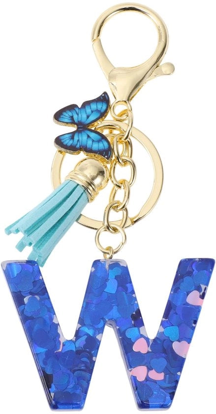 Sleutello con lettera W - Farfalla/Sleutello - Materiale per impregnazione resistente - Pennello carino - 9,3 cm - Accesso elegante - Sleutello con iniziale.