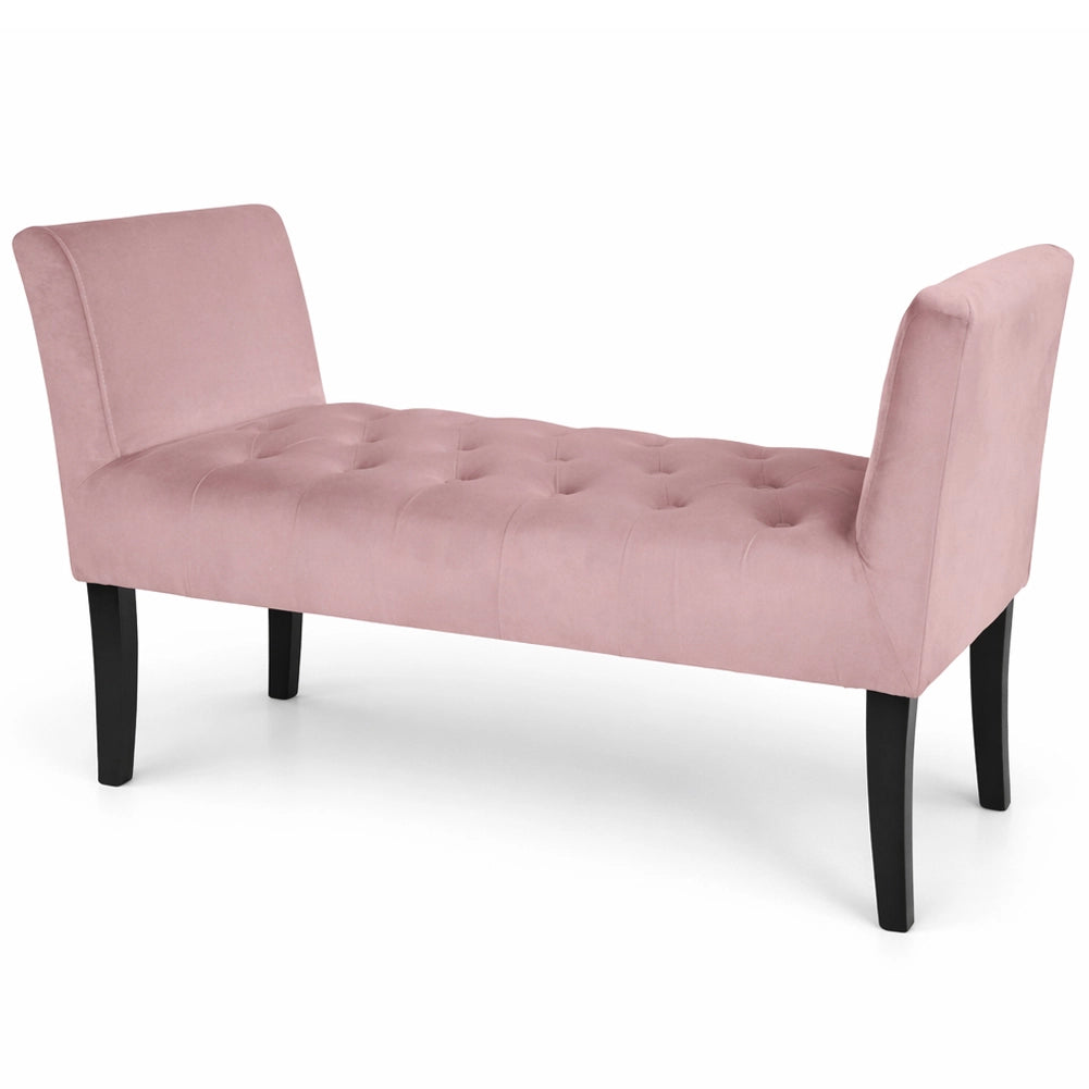 Panca Rosa con Piedi in Legno e Rivestimento Velluto Camera da Letto Ingresso
