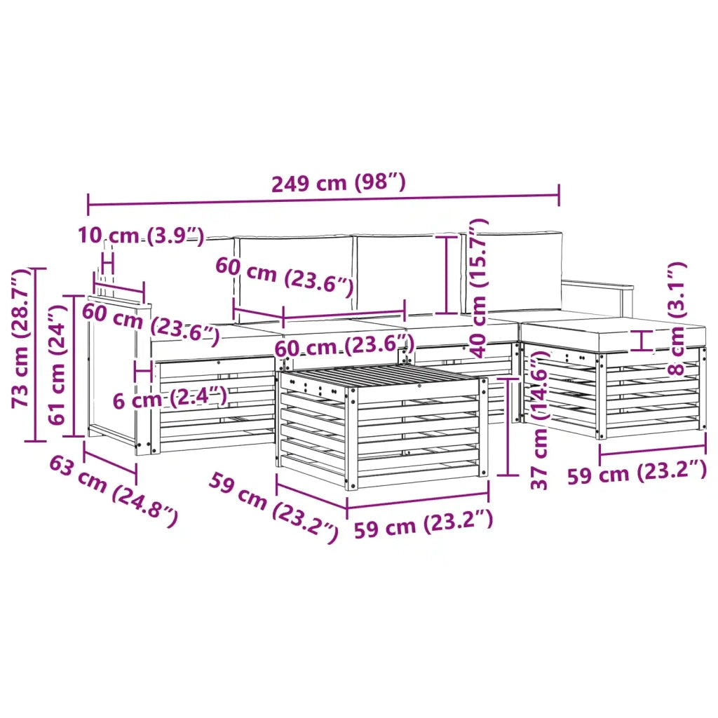 Set di divani da esterno 6 pz Naturale e Beige 3384264