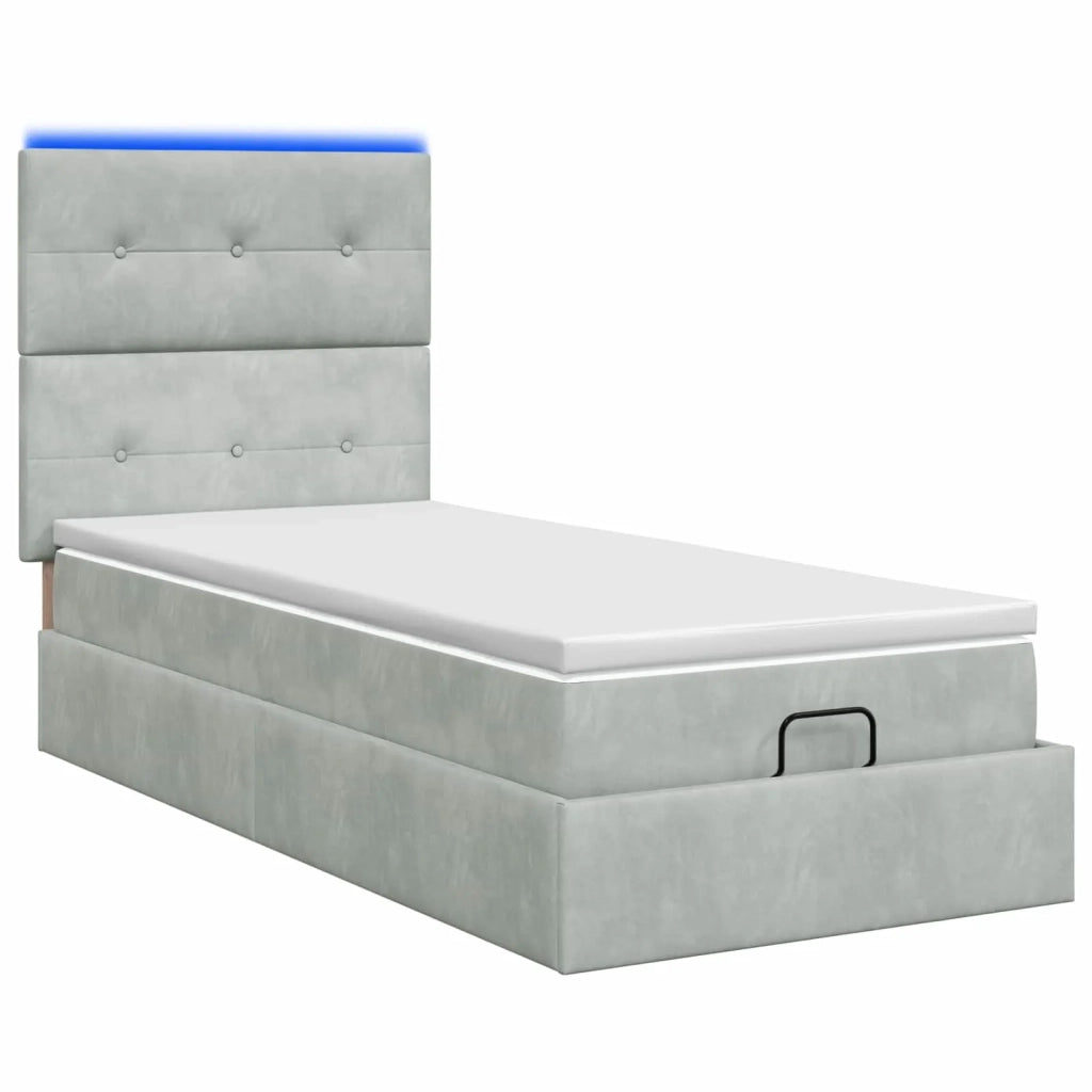 Letto Ottomano con Materasso e LED Grigio Chiaro 80 x 200 cm 3458265