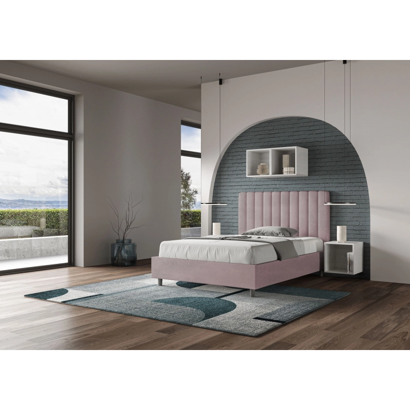 Letto imbottito 1 piazza e mezza 120x210 cm Agueda - Con rete,Glicine,Microfibra