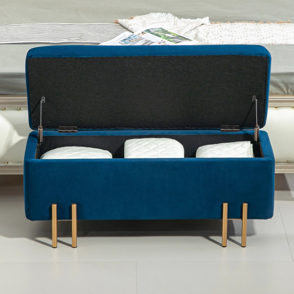 Panca contenitore blu 100 x 40 x 42 cm con struttura in legno e metallo