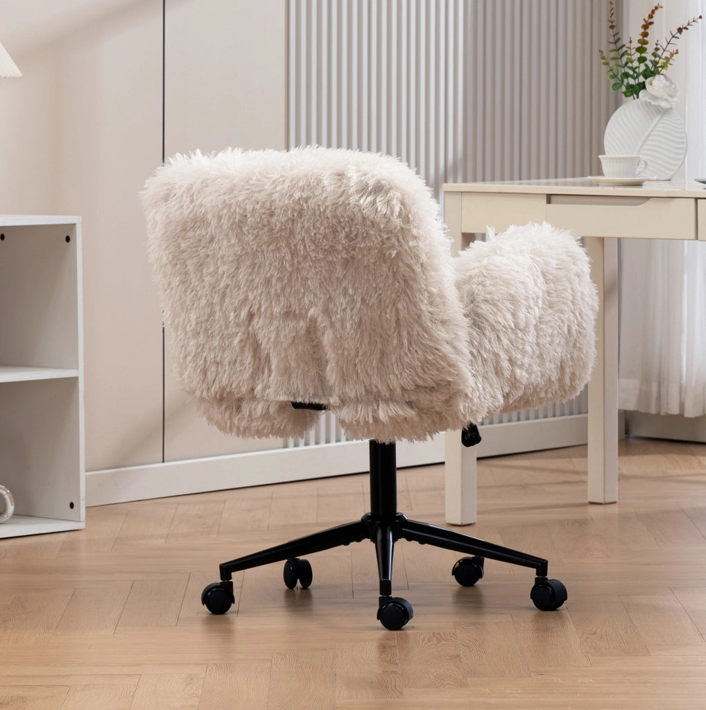 Sedia da ufficio beige in tessuto e lana con braccioli pieghevoli