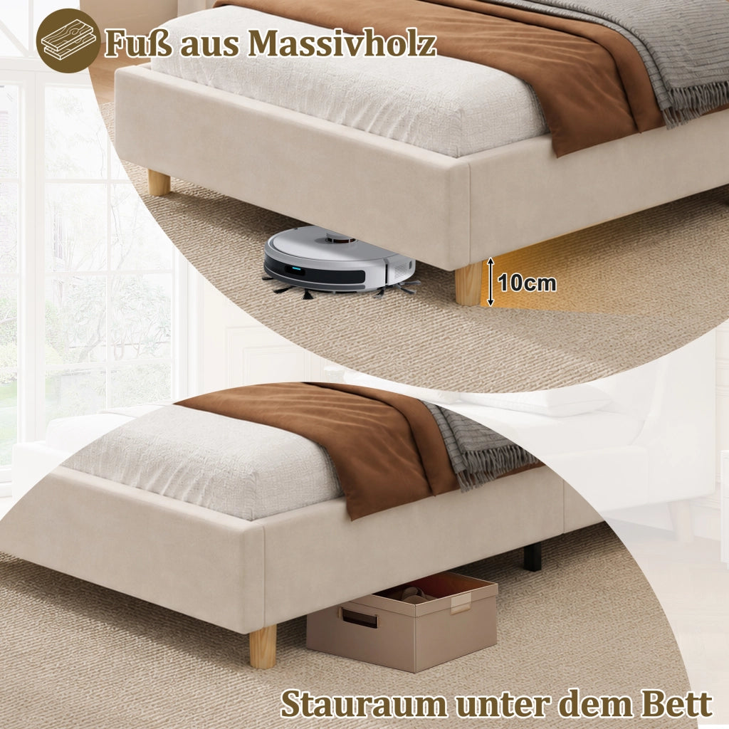 LETTO Singolo 90 x 200 cm in velluto beige con testiera e USB Type-C