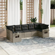 Set Divani da Giardino 7pz con Cuscini Grigio Chiaro Polyrattan