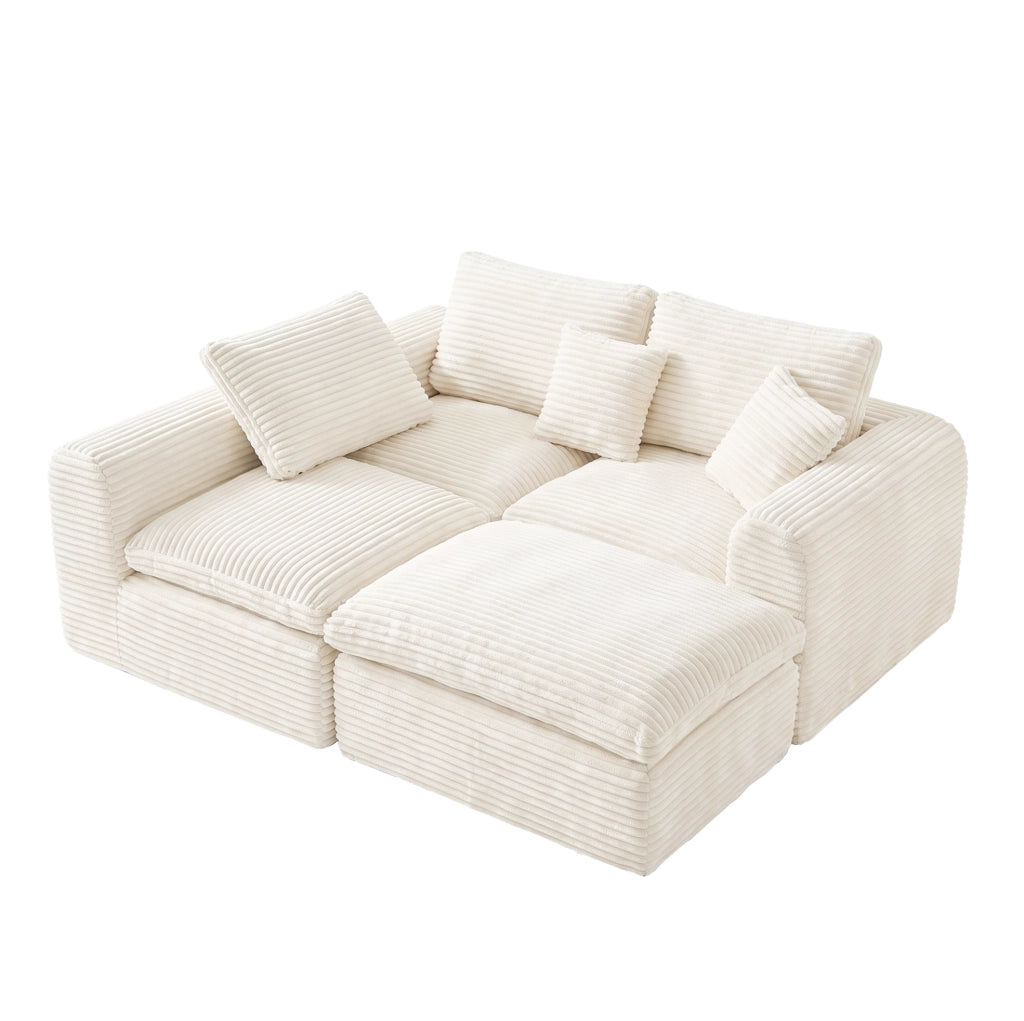 Divano modulare 3 in 1 componibile; tessuto a coste beige; in schiuma e molle