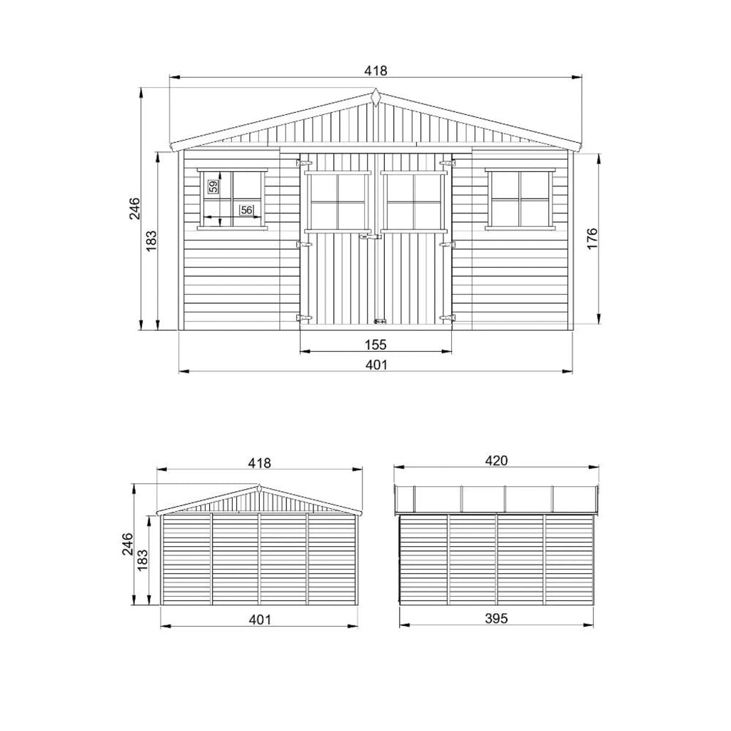 Casa da giardino in legno H246x418x420 cm/16 m?² - TIMBELA M330