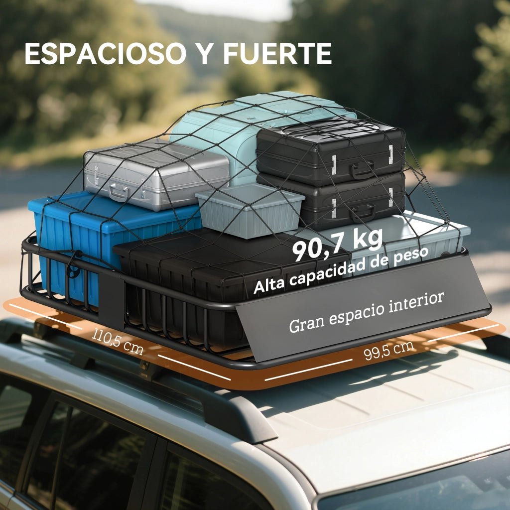 Porta oggetti universale per tetto auto in acciaio 90.7 kg con barre deflettrici ¨C zephmum ¨C 110.5x99.5x18.5 cm nero