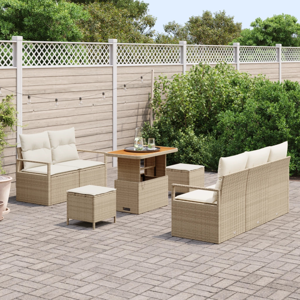Set Divano da Giardino 8 Pezzi con Cuscini Beige Rattan Sintetico Acacia