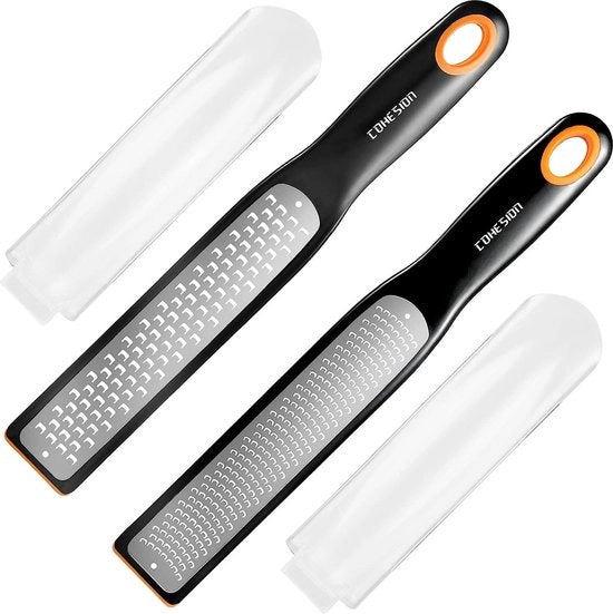 Set di zester e grattugiatore da 2 pezzi - Strumenti da cucina per limone, formaggio, aglio, zenzero, noce moscata, cioccolato, frutta, verdura - Lame premium in acciaio inossidabile con fodero protettivo