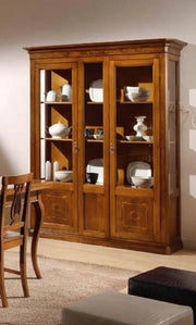 Cristalliera in legno 2 porte con intarsio tinta noce misure l.163 p.49 h.210 - Mobili 2G