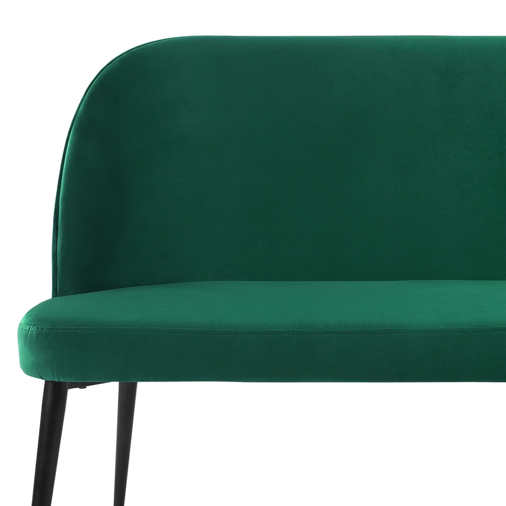 Divano da cucina Rivestimento in tessuto di velluto verde 2 posti Struttura in metallo Gambe nere Panca