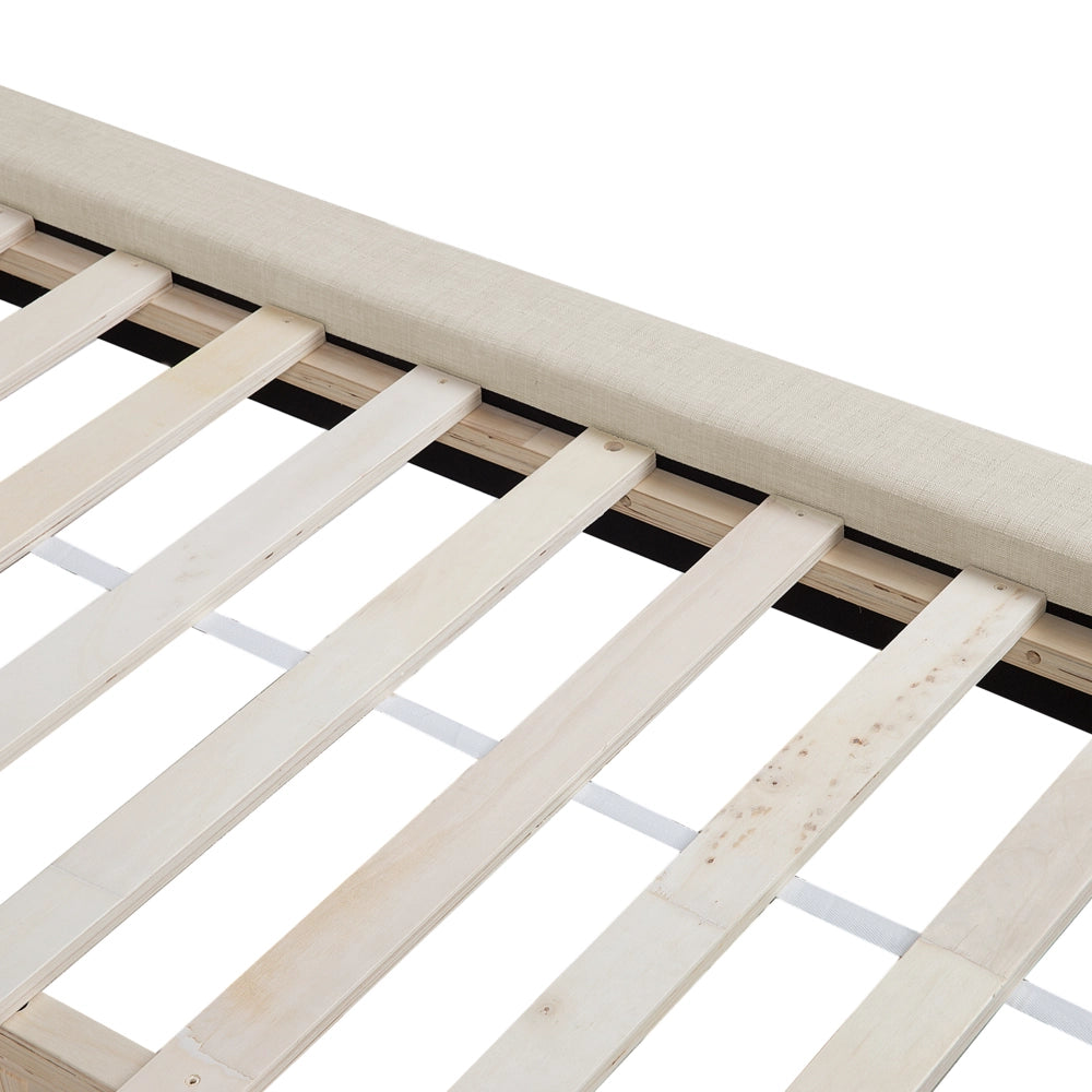 Letto Beige in tessuto di poliestere a Doghe Trapuntatura a Bottoni 180 x 200 cm Testiera Trapuntata