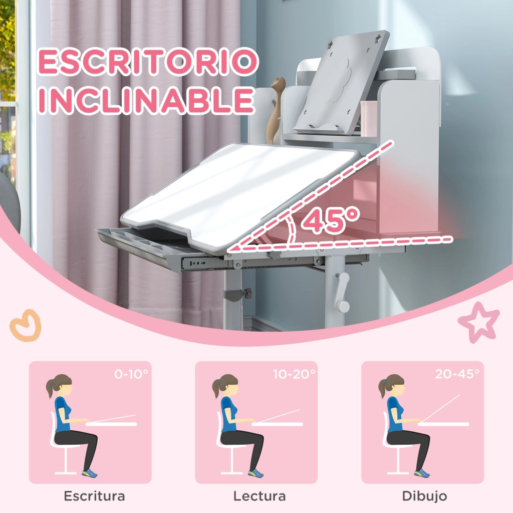 Scrivania e Sedia per Bambini Regolabile in Altezza ¨C zephmum ¨C Grigio 80x55x107,5 cm