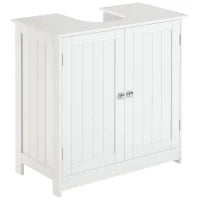 Mobile Sottolavabo per Bagno con Ripiano Regolabile, Mobiletto Sottolavabo con Intaglio a U e 2 Ante, Mobile Bagno Salvaspazio, Adatto a Lavabi con o Senza Colonna, 60x30x60 cm, Bianco