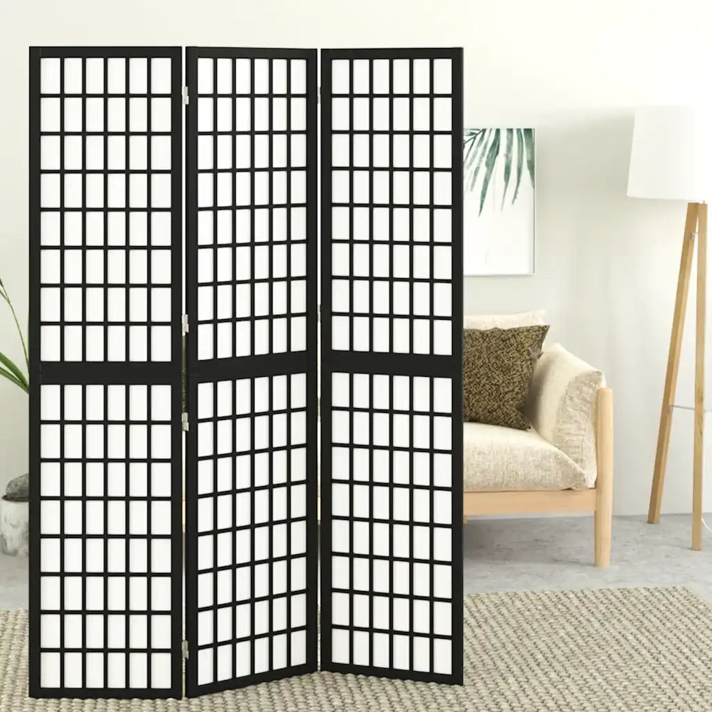 Divisorio Ambienti | Divider per stanze | Paravento Pieghevole 3 Pannelli Stile Giapponese 120x170cm Nero