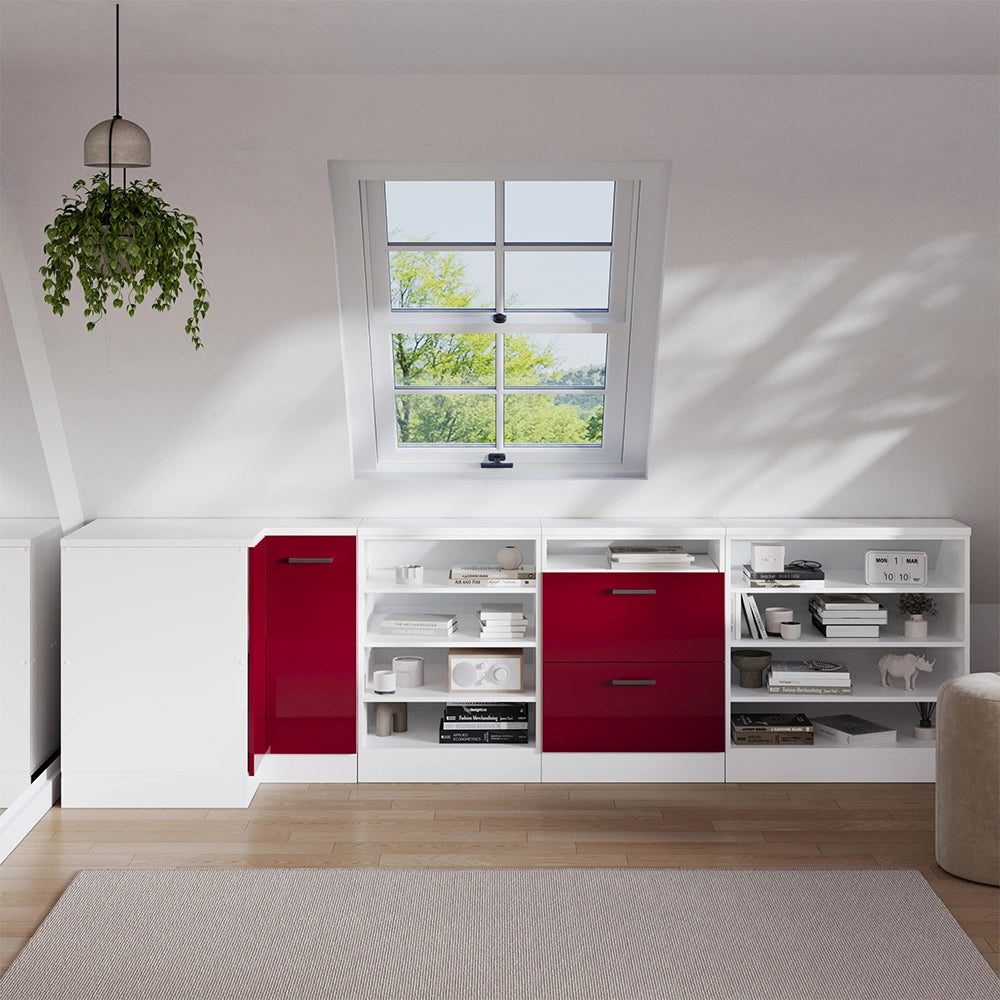 Mobile sottotetto Mobile angolare Rion Rosso lucido/Bianco 75.6 x 83.8 cm con 1 porta, carcassa dell’armadio profondità 60 cm Vicco