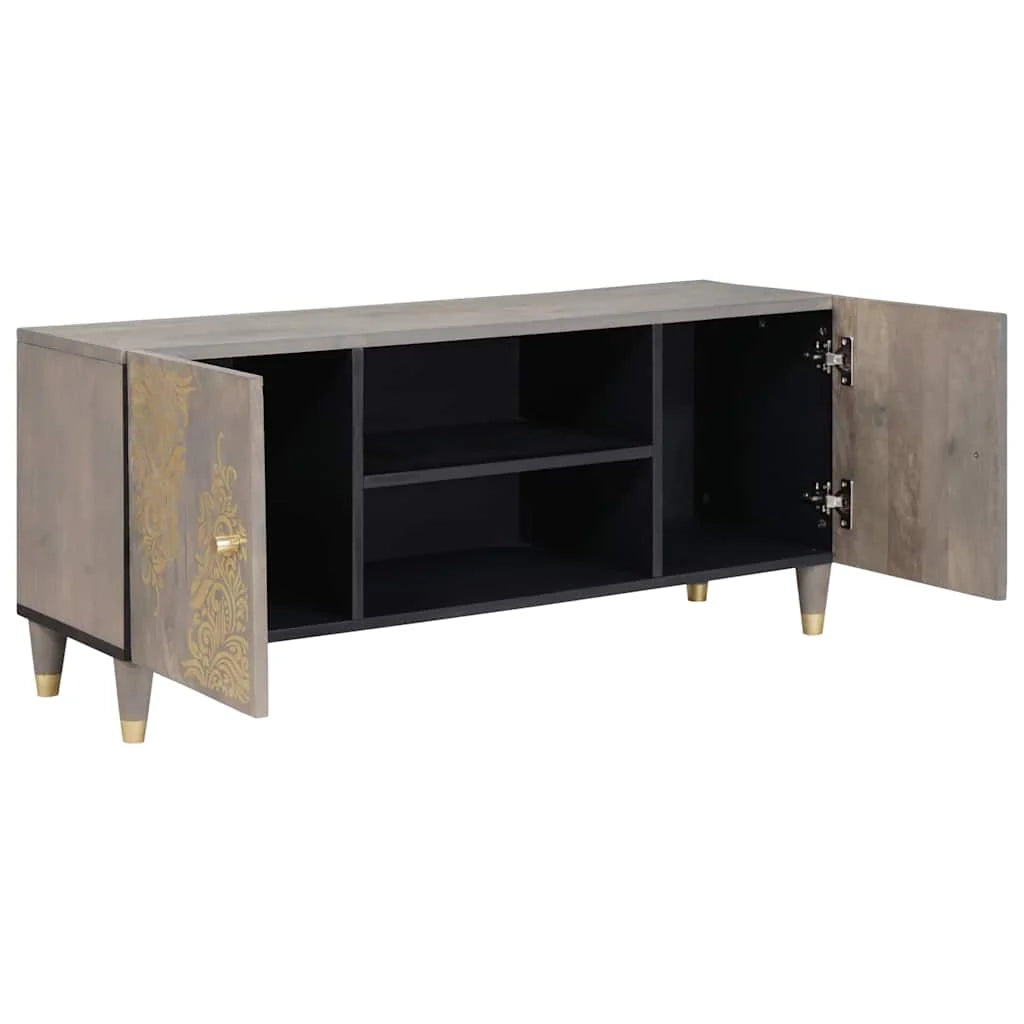 Mobile TV dal design moderno con spazio interno 105 x 33 x 46 cm legno massello di mango grigio 02_0057880