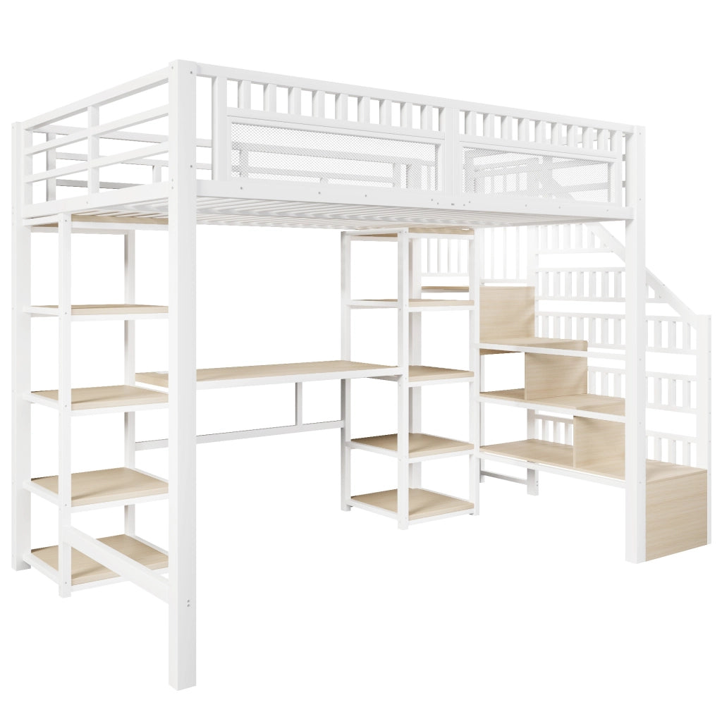 Letto a soppalco 140x200 cm con scrivania, LED e porte USB