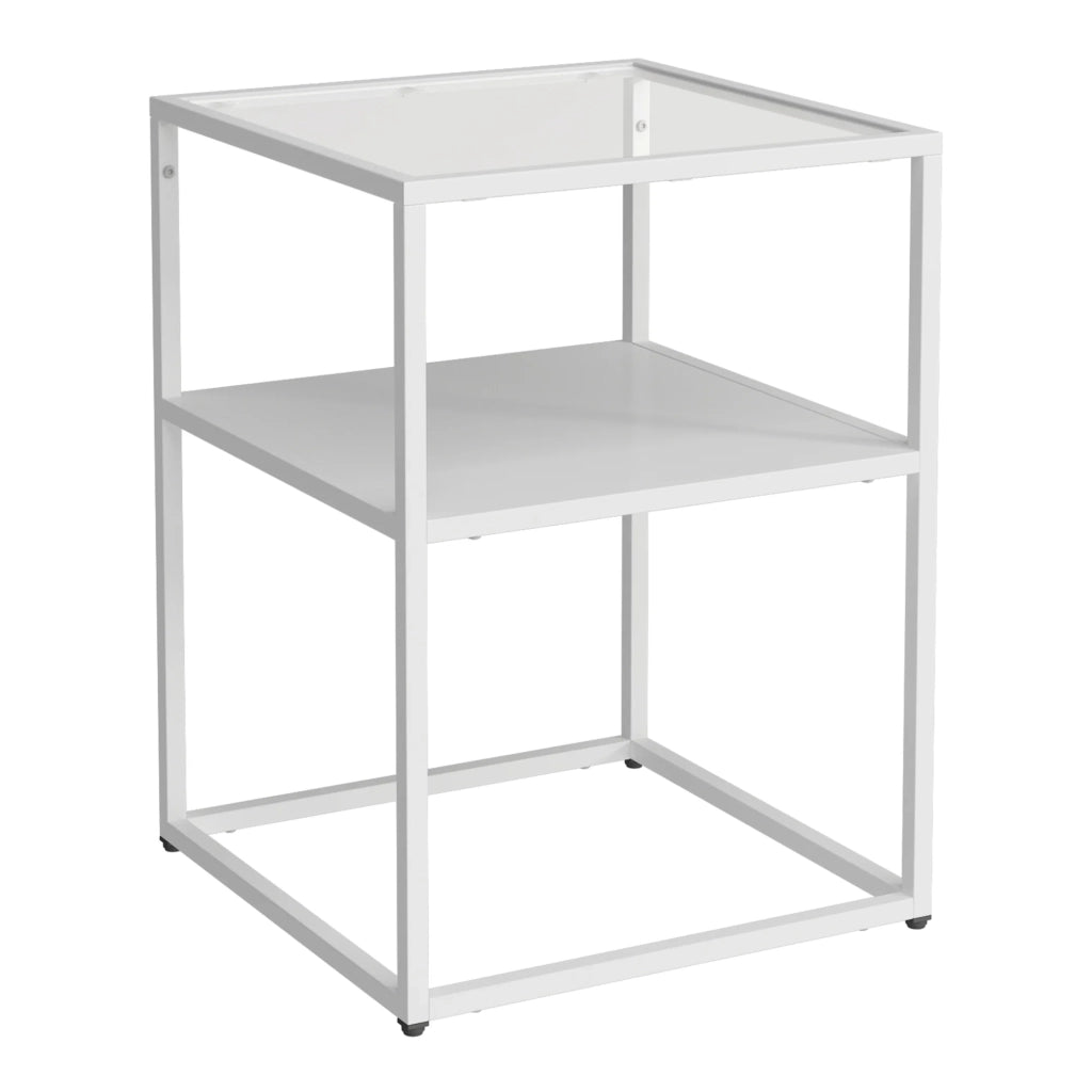 Tavolino con ripiano acciaio vetro temperato 55 x 40 x 40 cm bianco opaco 03_0010964