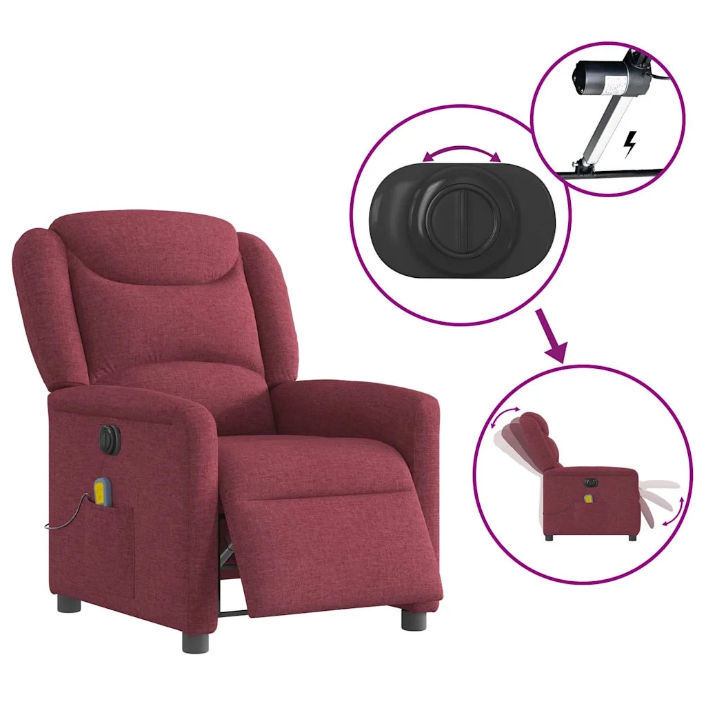 Poltrona Massaggiante Reclinabile Elettrica Rosso Vino Tessuto 3303187