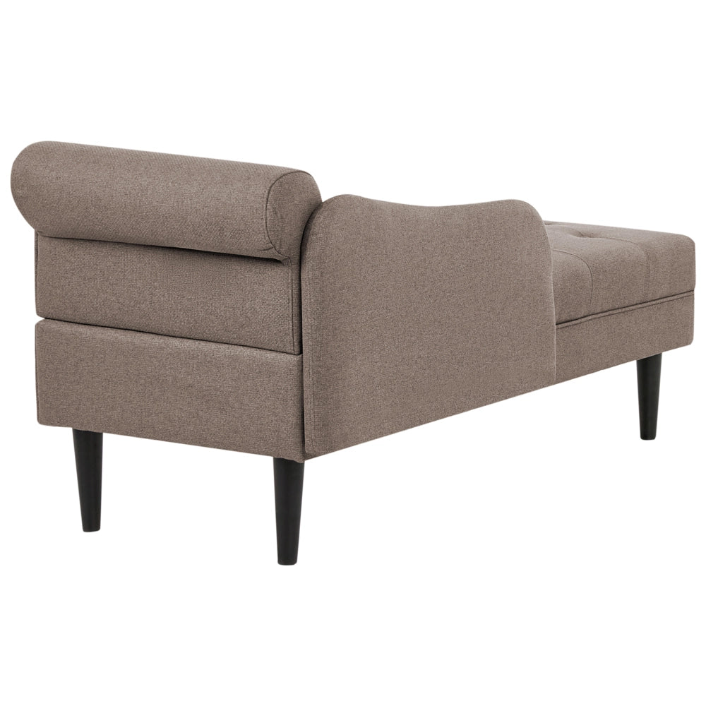 Chaise longue destra in tessuto tortora imbottita con cuscino facile da pulire, gambe in legno, soggiorno moderno