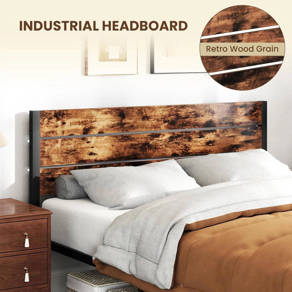 Telaio letto per materasso 140 x 200 cm, letto in metallo con rete a doghe, telaio del letto con testiera, letto matrimoniale industriale, in metallo e legno, letto per gli ospiti
