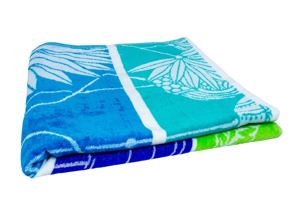 Telo Mare Jacquard Spugna Asciugamano Spiaggia Disegno Flamingo Family - Telo Mare - Verde