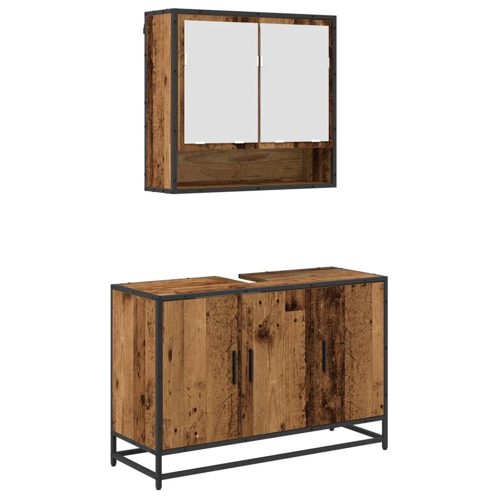 Set di mobili per il bagno con lo scaffale 2 pcs Legno vecchio 3402387