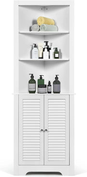 Mobile ad angolo, mobile da bagno indipendente con 3 ripiani aperti, mobile alto per bagno, camera da letto e soggiorno, mensola angolare 44 x 44 x 173 cm