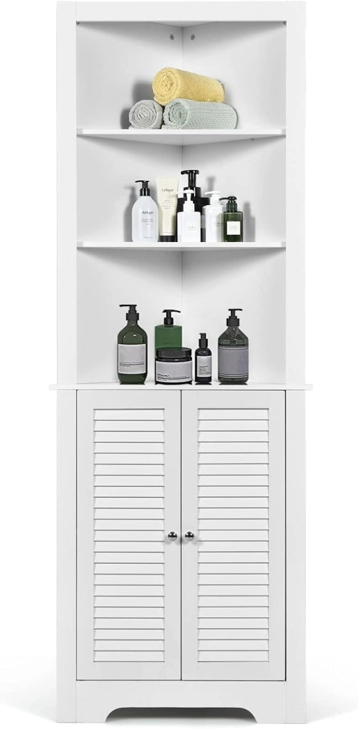 Mobile ad angolo, mobile da bagno indipendente con 3 ripiani aperti, mobile alto per bagno, camera da letto e soggiorno, mensola angolare 44 x 44 x 173 cm