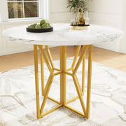 Tavolo da pranzo rotondo 80x80x76 cm in MDF e metallo; oro