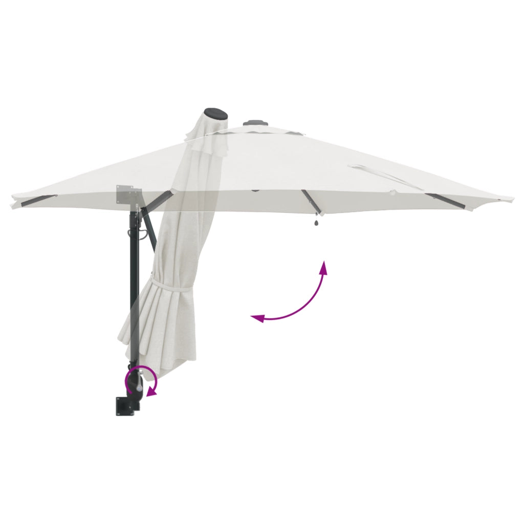 Ombrellone da Giardino a Parete con LED Sabbia 248 cm