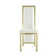 Set di 4 sedie da sala da pranzo con schienale ergonomico e struttura in metallo; in PU bianco e oro; 109 cm